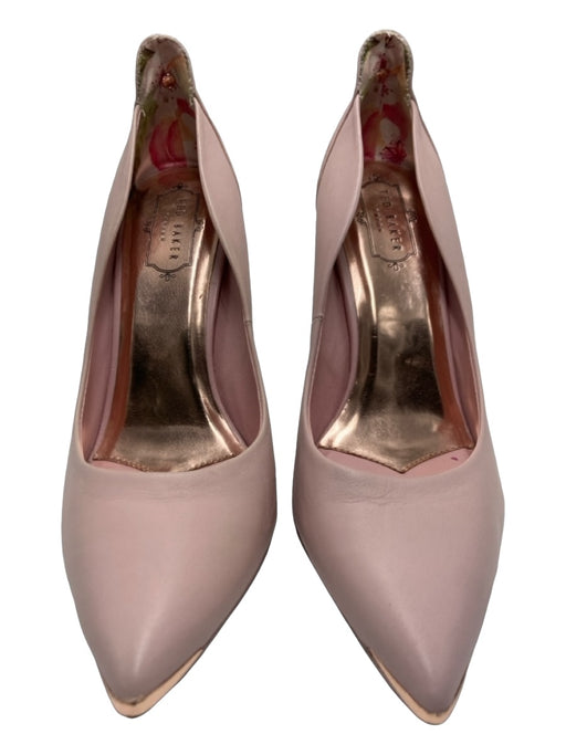 Ted Baker Shoe Size 40 Pink Leather Pointed Toe Closed Heel Gold Detail Pumps Pink / 40