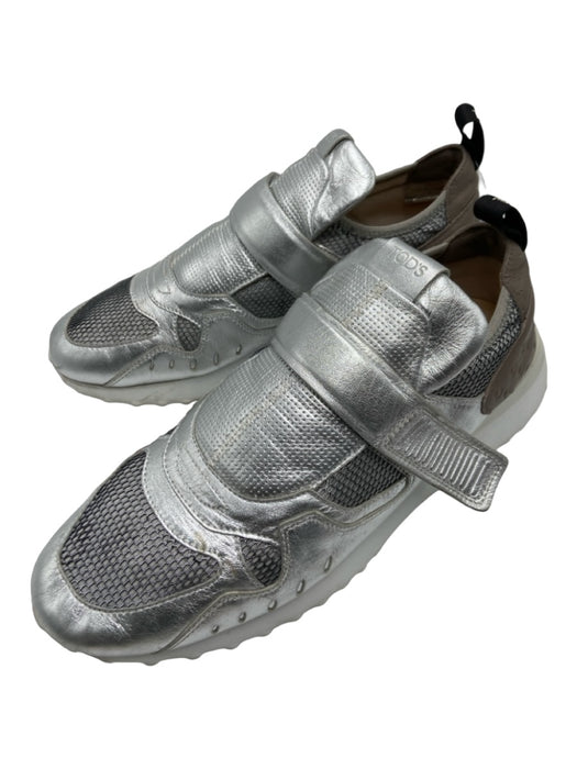 Tods Shoe Size 40 Silver Leather round toe Velcro Mesh Sneakers Silver / 40