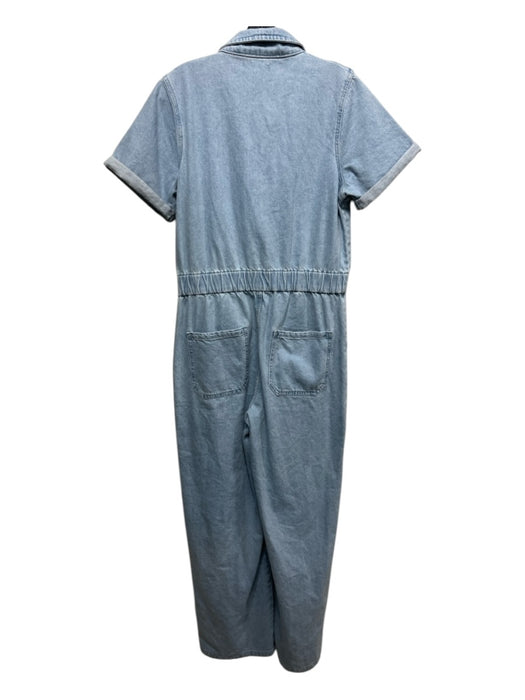 Gianni Bini Size L Light Wash Cotton Denim Elastic Waist Wide Leg Jumpsuit Light Wash / L