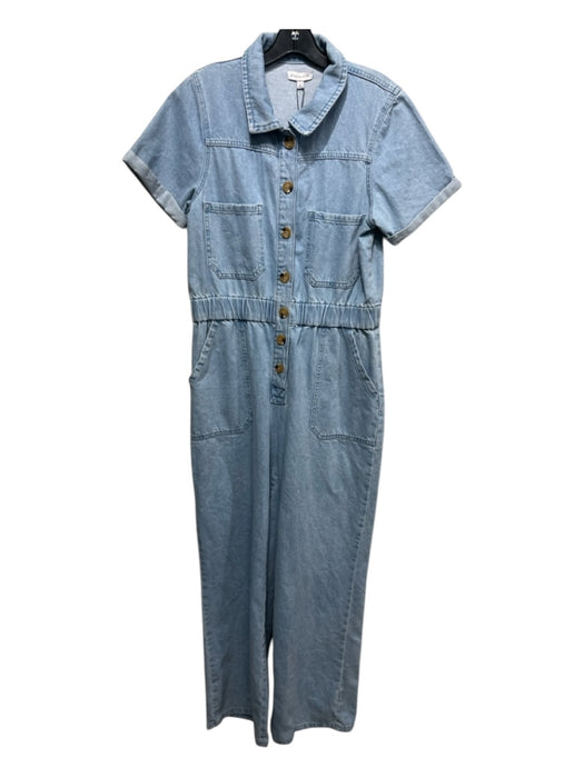 Gianni Bini Size L Light Wash Cotton Denim Elastic Waist Wide Leg Jumpsuit Light Wash / L