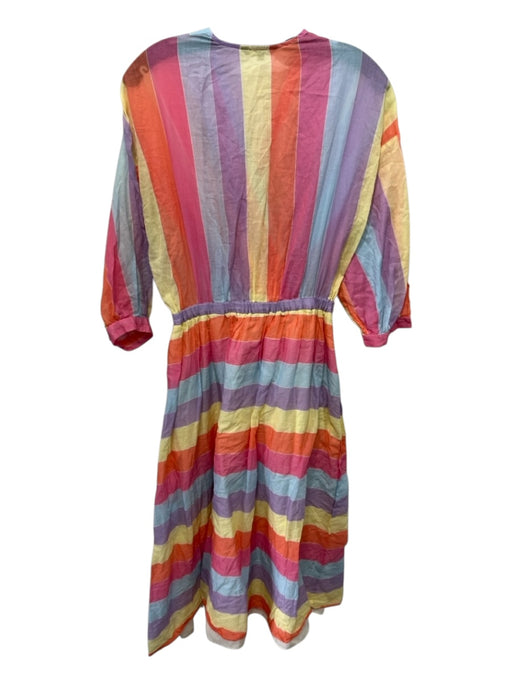 Tara Jarmon Size 38/M Pink, Yellow, Purple Cotton Vertical Stripes Midi Dress Pink, Yellow, Purple / 38/M