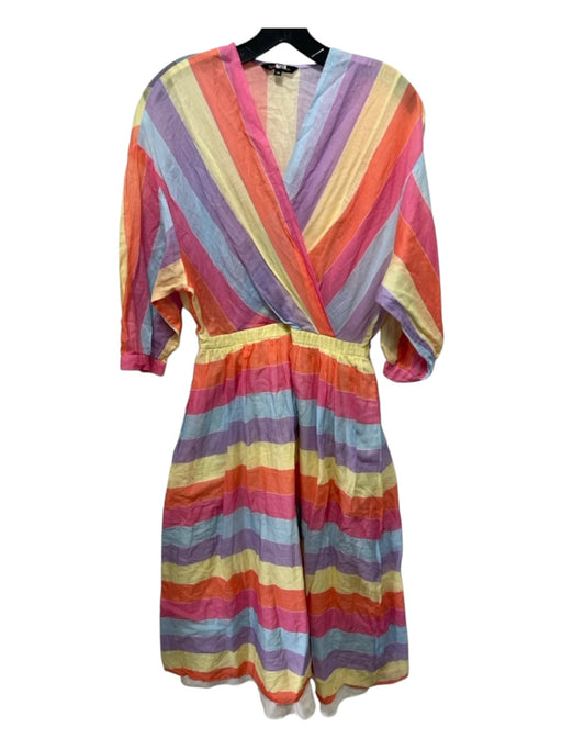 Tara Jarmon Size 38/M Pink, Yellow, Purple Cotton Vertical Stripes Midi Dress Pink, Yellow, Purple / 38/M