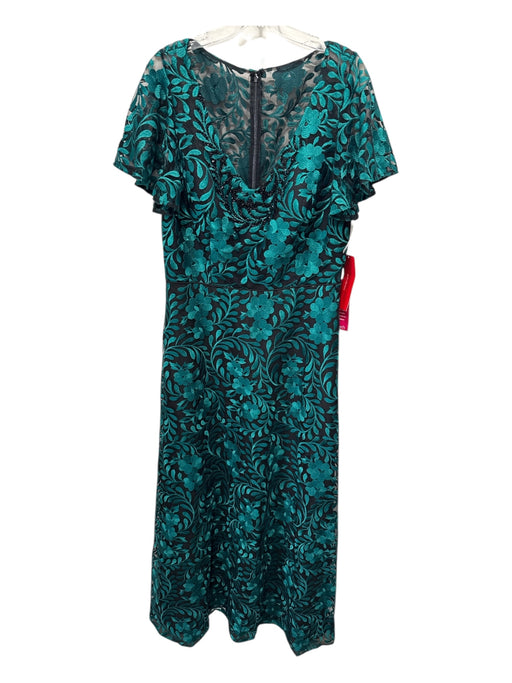 Carmen Marc Valvo Infusion Size 16 Emerald & Black Polyester & Nylon V Neck Gown Emerald & Black / 16