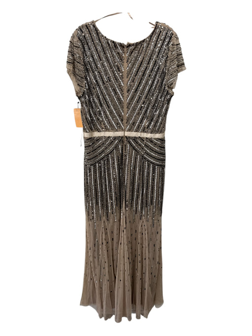 Adrianna Papell Size 16 Beige & Gray Sequin Beading V Neck Sheer Overlay Gown Beige & Gray / 16