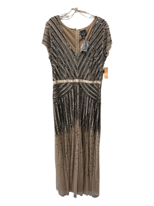 Adrianna Papell Size 16 Beige & Gray Sequin Beading V Neck Sheer Overlay Gown Beige & Gray / 16