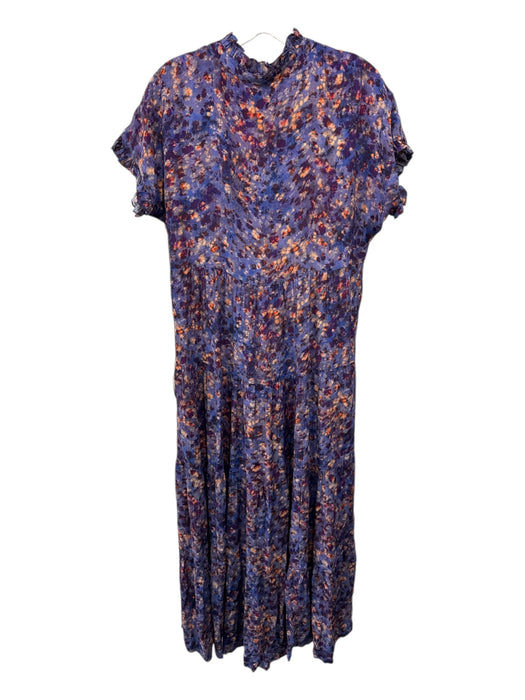 Marie Oliver Size M purple & orange Rayon & Silk Short Sleeve V Neck Dress purple & orange / M