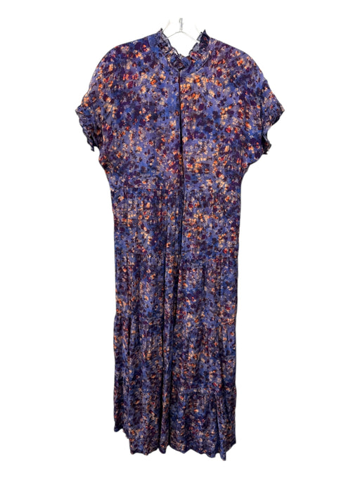 Marie Oliver Size M purple & orange Rayon & Silk Short Sleeve V Neck Dress purple & orange / M