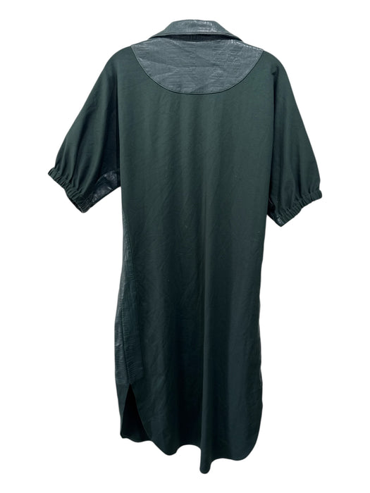 Emily McCarthy Size S Hunter Green Rayon & Nylon Faux Leather Trim V Neck Dress Hunter Green / S