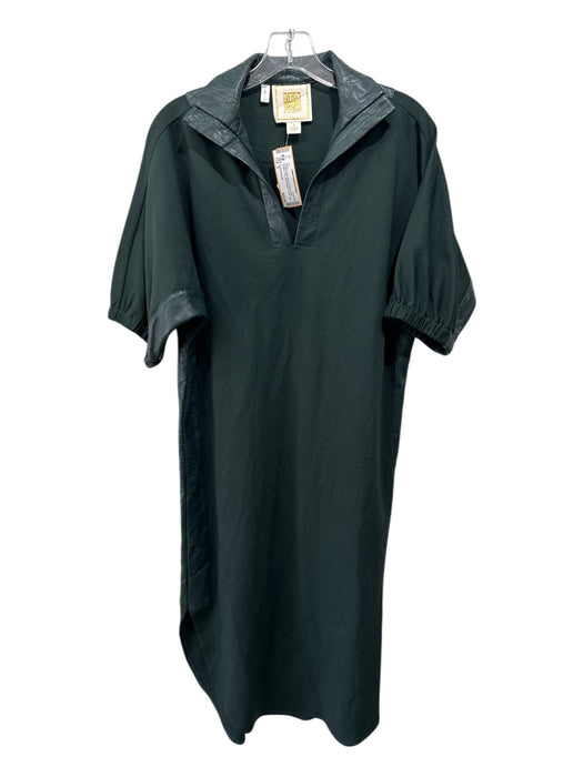 Emily McCarthy Size S Hunter Green Rayon & Nylon Faux Leather Trim V Neck Dress Hunter Green / S