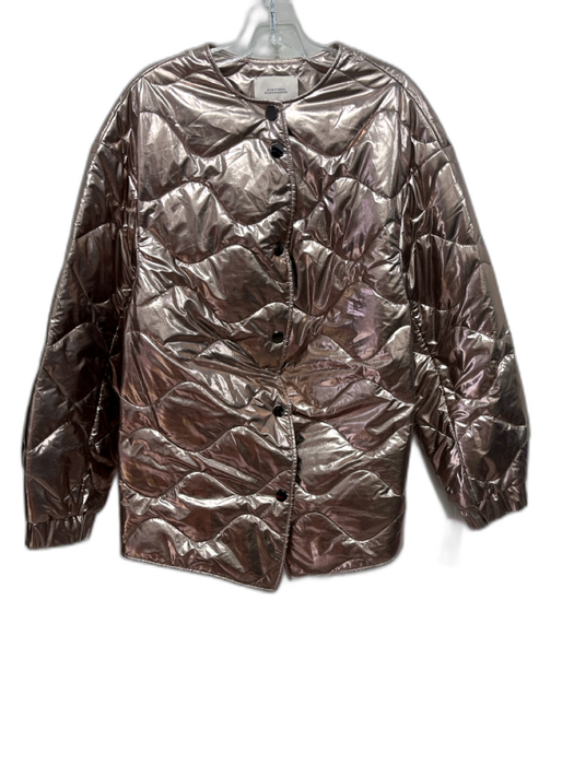 Dorothee Schumacher Gold Lame Polyester Quilted Wave Snap Up Jacket (Outdoor) Gold Lame / M
