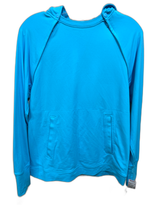 Oscar de la Renta Size Small Aqua Blue Nylon Blend Zipper Detail Hood Sweater Aqua Blue / Small
