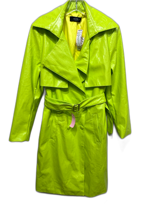 Akira Size M Lime Green Faux Leather Croc Embossed Double Breast Belt Inc. Coat Lime Green / M