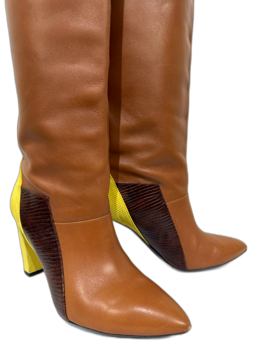 Balenciaga Shoe Size 37 Brown, Dark Brown & Yellow Leather Pointed Toe Boots Brown, Dark Brown & Yellow / 37