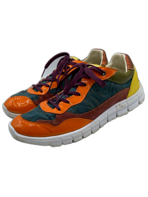 Dolce & Gabbana Shoe Size 38 Orange, Teal & Multi Patent Leather Canvas Sneakers Orange, Teal & Multi / 38
