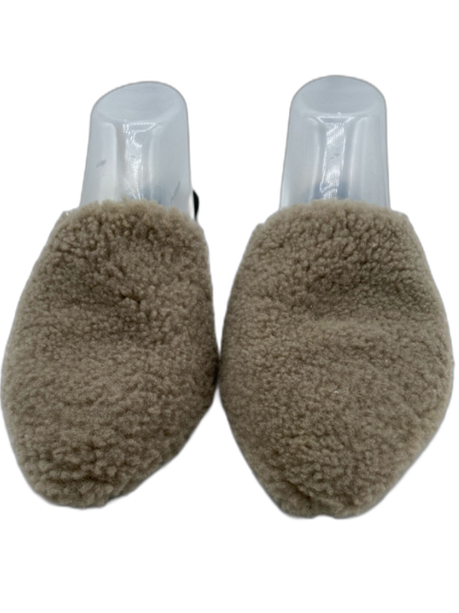 Jenni Kayne Shoe Size 40 Taupe & Black Fleece Leather Pointed Toe Mule Flats Taupe & Black / 40