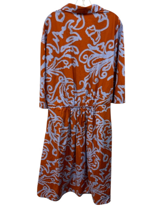 COS Size 14 Orange & Blue Cotton 3/4 Sleeve Swirl Elastic Waist Dress Orange & Blue / 14