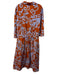 COS Size 14 Orange & Blue Cotton 3/4 Sleeve Swirl Elastic Waist Dress Orange & Blue / 14