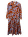 COS Size 14 Orange & Blue Cotton 3/4 Sleeve Swirl Elastic Waist Dress Orange & Blue / 14