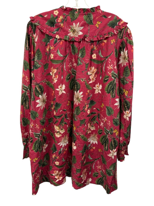 Olivia James Size L Fuchsia, Green & Yellow Cotton Long Sleeve Baby Doll Dress Fuchsia, Green & Yellow / L
