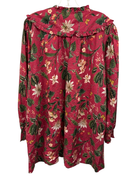 Olivia James Size L Fuchsia, Green & Yellow Cotton Long Sleeve Baby Doll Dress Fuchsia, Green & Yellow / L