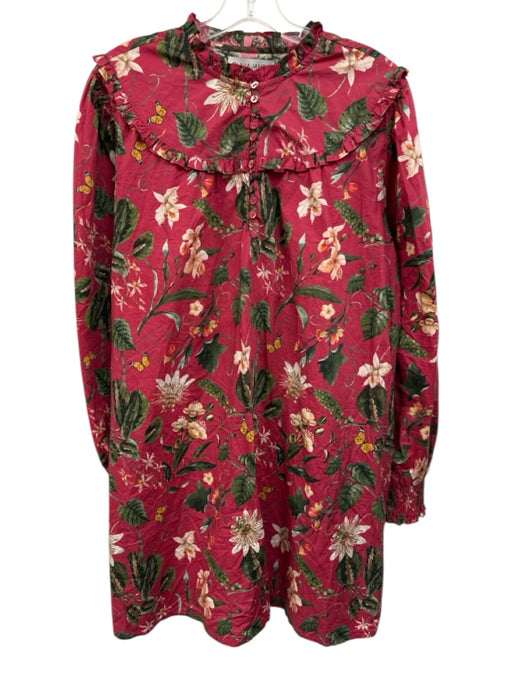 Olivia James Size L Fuchsia, Green & Yellow Cotton Long Sleeve Baby Doll Dress Fuchsia, Green & Yellow / L
