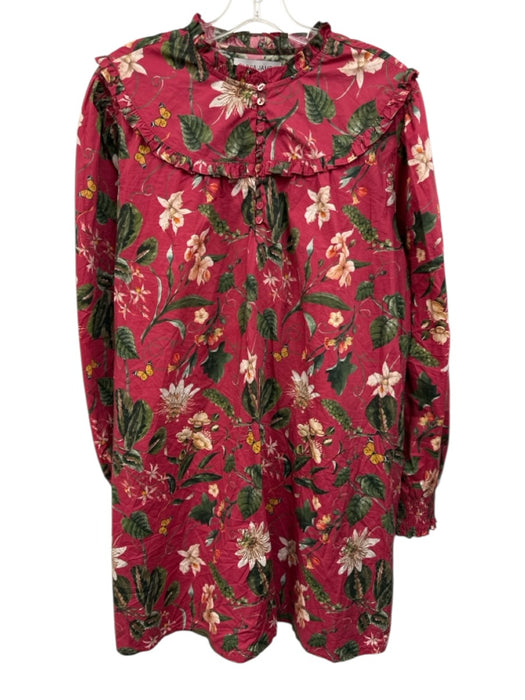 Olivia James Size L Fuchsia, Green & Yellow Cotton Long Sleeve Baby Doll Dress Fuchsia, Green & Yellow / L