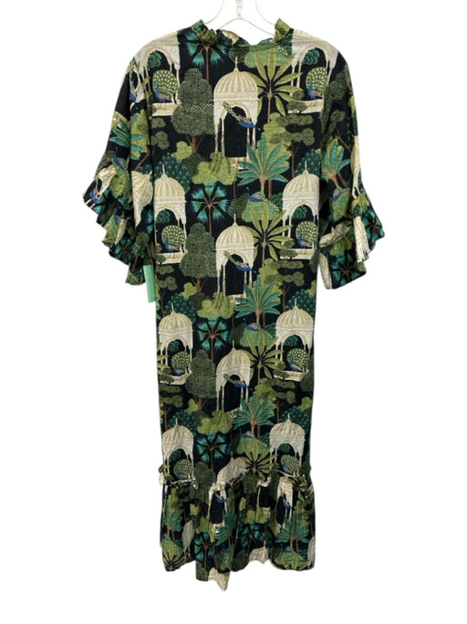 Fitzroy & Willa Size L Green, black & brown Cotton 1/2 Flutter Sleeve Maxi Dress Green, black & brown / L