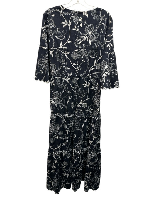 Tuckernuck Size L Black & White Cotton 1/2 Flutter Sleeve Floral V Neck Dress Black & White / L