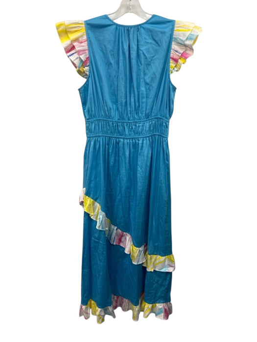 Alden Adair Size M Turquoise, Yellow & Multi Cotton Ruffle Cap Sleeve Maxi Dress Turquoise, Yellow & Multi / M