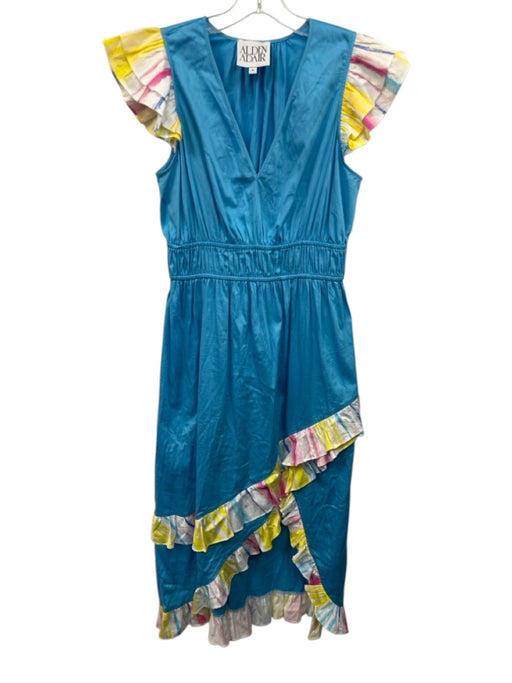 Alden Adair Size M Turquoise, Yellow & Multi Cotton Ruffle Cap Sleeve Maxi Dress Turquoise, Yellow & Multi / M