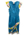 Alden Adair Size M Turquoise, Yellow & Multi Cotton Ruffle Cap Sleeve Maxi Dress Turquoise, Yellow & Multi / M