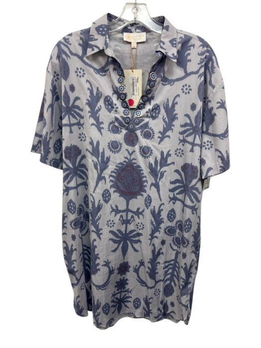 Sheridan French Size L Gray & Purple Cotton Short Sleeve Ikat Paillettes Dress Gray & Purple / L