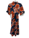 La Roque Size L Black, Orange & Peach Cotton Short Sleeve Floral Midi Dress Black, Orange & Peach / L