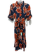 La Roque Size L Black, Orange & Peach Cotton Short Sleeve Floral Midi Dress Black, Orange & Peach / L