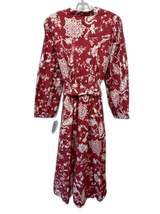 Olivia by Livro Size M red & cream Cotton Long Sleeve Floral Elastic Waist Dress red & cream / M