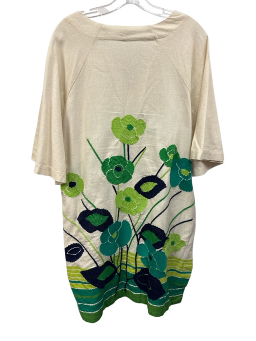 Frances Valentine Size M Cream, Green & Navy Cotton 3/4 Flare Sleeve Dress Cream, Green & Navy / M