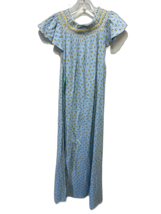Mariadelaorden Size S Light Blue & Yellow Cotton Short Sleeve Lemons Maxi Dress Light Blue & Yellow / S