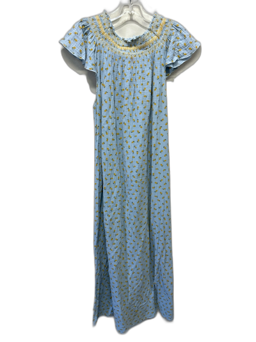 Mariadelaorden Size S Light Blue & Yellow Cotton Short Sleeve Lemons Maxi Dress Light Blue & Yellow / S