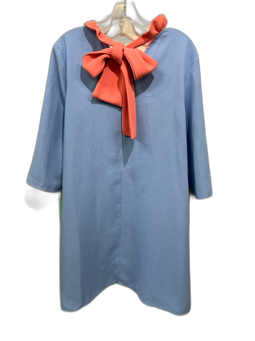 Pomander Place Size L Light Blue & Pink 3/4 Sleeve Ruffle Neckline Shift Dress Light Blue & Pink / L