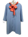 Pomander Place Size L Light Blue & Pink 3/4 Sleeve Ruffle Neckline Shift Dress Light Blue & Pink / L
