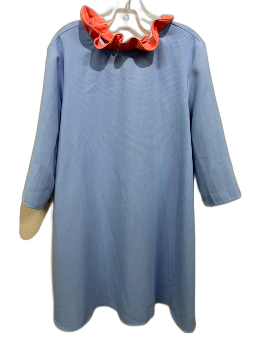 Pomander Place Size L Light Blue & Pink 3/4 Sleeve Ruffle Neckline Shift Dress Light Blue & Pink / L