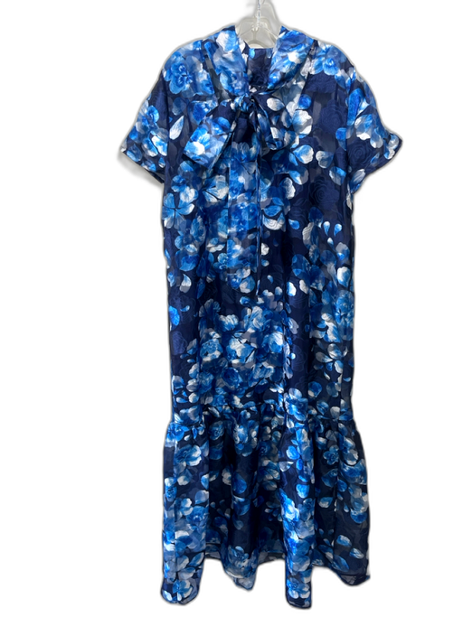 Sugarlips Size XL Navy, Blue & White Polyester Short Sleeve Floral Maxi Dress Navy, Blue & White / XL