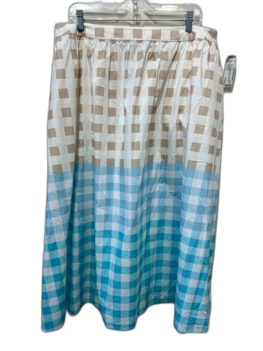 Ming wang Size L Tan, blue & white Cotton Side Zip Checked Midi Gradient Skirt Tan, blue & white / L