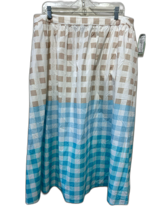 Ming wang Size L Tan, blue & white Cotton Side Zip Checked Midi Gradient Skirt Tan, blue & white / L