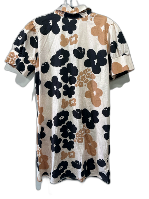 Never a Wallflower Size M Cream, Tan & Black Cotton Short Sleeve Floral Dress Cream, Tan & Black / M