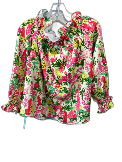 Tuckernuck Size M Pink, Green & Yellow Polyester Long Balloon Sleeve Floral Top Pink, Green & Yellow / M