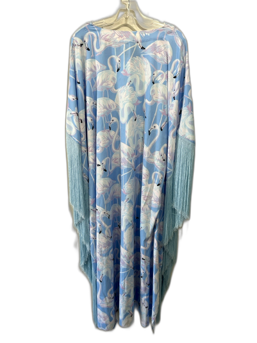 Patricia Atschul Size M/L Blue, Pink & White Polyester Fringe Detail Dress Blue, Pink & White / M/L