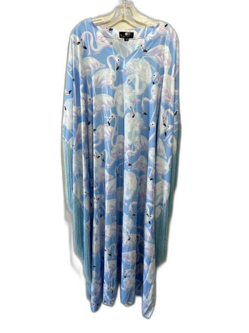 Patricia Atschul Size M/L Blue, Pink & White Polyester Fringe Detail Dress Blue, Pink & White / M/L
