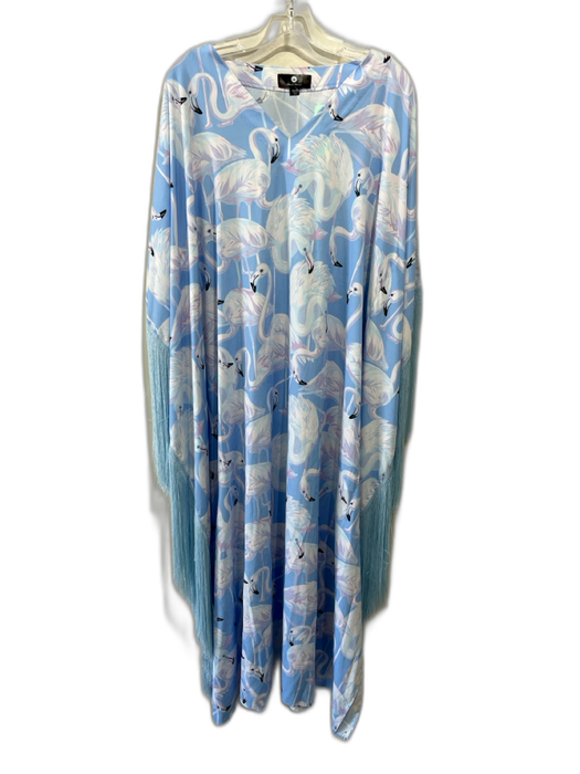 Patricia Atschul Size M/L Blue, Pink & White Polyester Fringe Detail Dress Blue, Pink & White / M/L