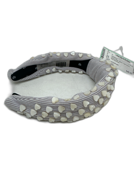 Lele Sadoughi Gray & White Striped Heart Buttons Knot Headband Gray & White